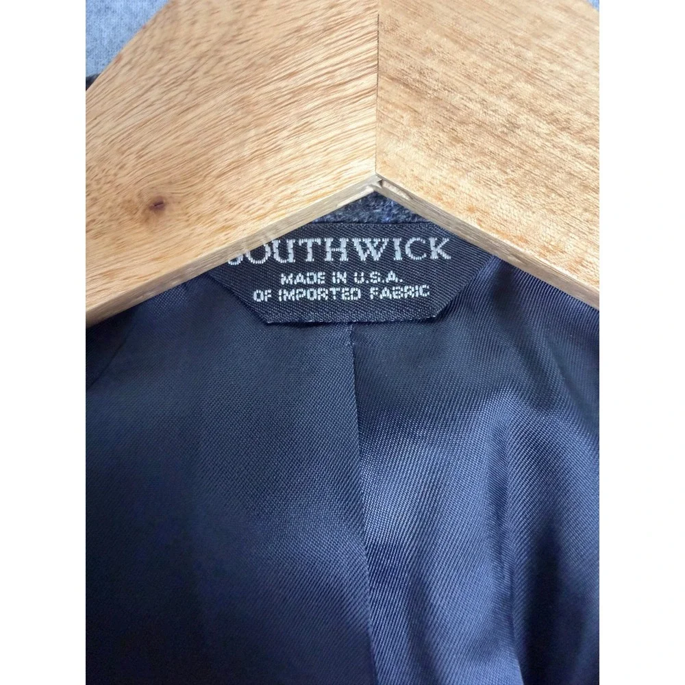Southwick Mens 42L Sport Coat Blazer Grey Blue Micro Check USA Made